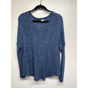 SONOMA Navy Blue Open Weave Knit V Neck Sweater Size Large